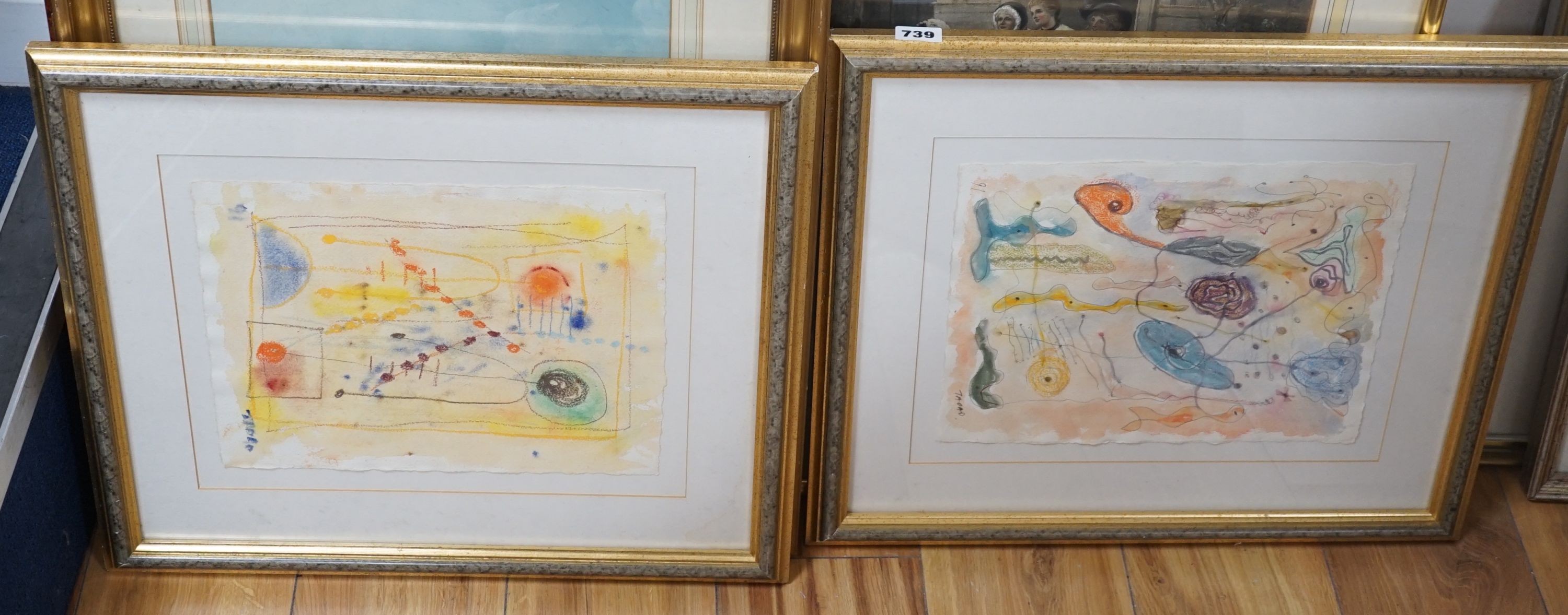 Tadad (?), a pair of abstract watercolours, signed and dated ‘91, Image 32 cm X 24.5 cm